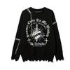 Dark Academia Knit Sweater With Cross Motif Distressed Fringe Loose Fit Warm Fleece-Like Acrylic Pullover Teens