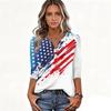 Women's T Shirt Independence Day Print Button 3/4 Sleeve Daily Weekend Fashion Basic V- Neck Regular Top