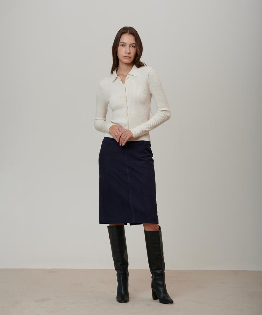Pin Black Goat Suede Set-Up Skirt