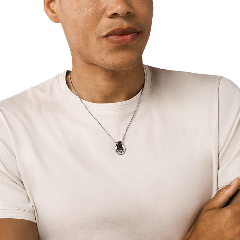Emporio Armani Logo Decorated Versatile Stainless Steel Necklace Men Necklace Silver EGS3134040