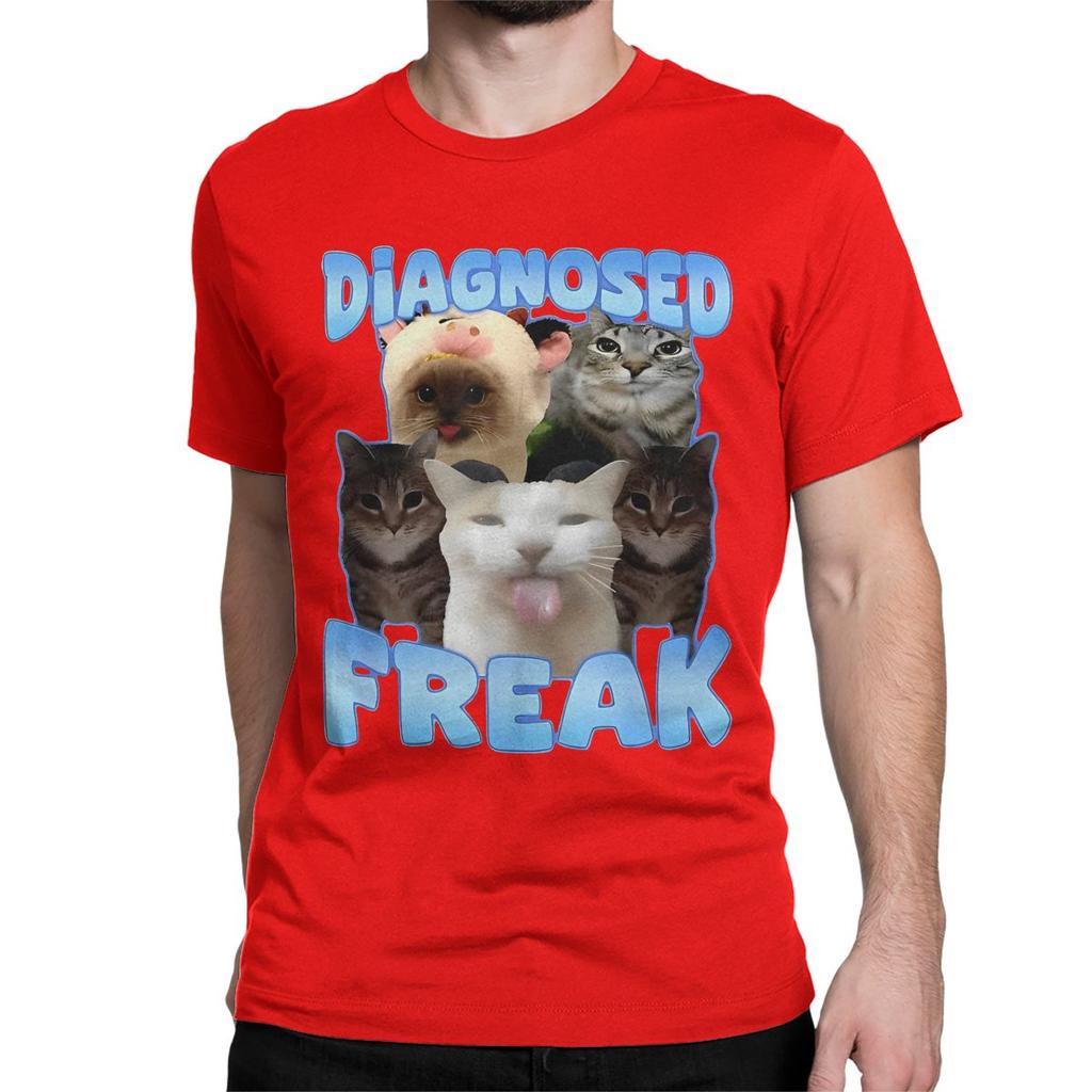 Unique DIAGNOSED FREAK TShirts Men Womens O Neck Cotton T Shirt Diagnosed Freak Funny Cat Meme Short Sleeve Tee Shirt Printing
