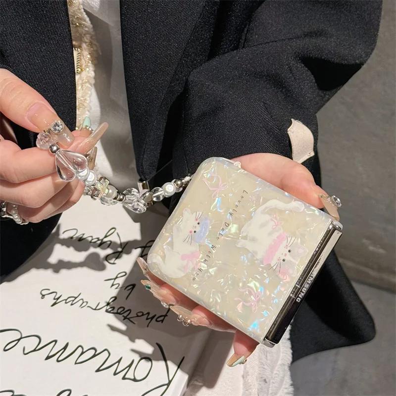 

Чехол для телефона для Samsung Galaxy Z Flip 3 4 5 Z Flip5 ZFlip 5 ZFlip5 Мультяшный Кот Собака Браслет из Бусин Противоударный Чехол For Z Flip 5