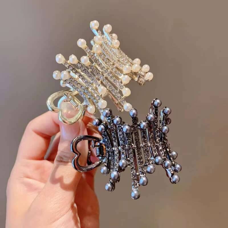 New Rhinestone Pearl Crab Hair Clip Women Fixed Ponytail Hairpin Holder Barrettes Y2k Girls Hair Accessories Claw Clip