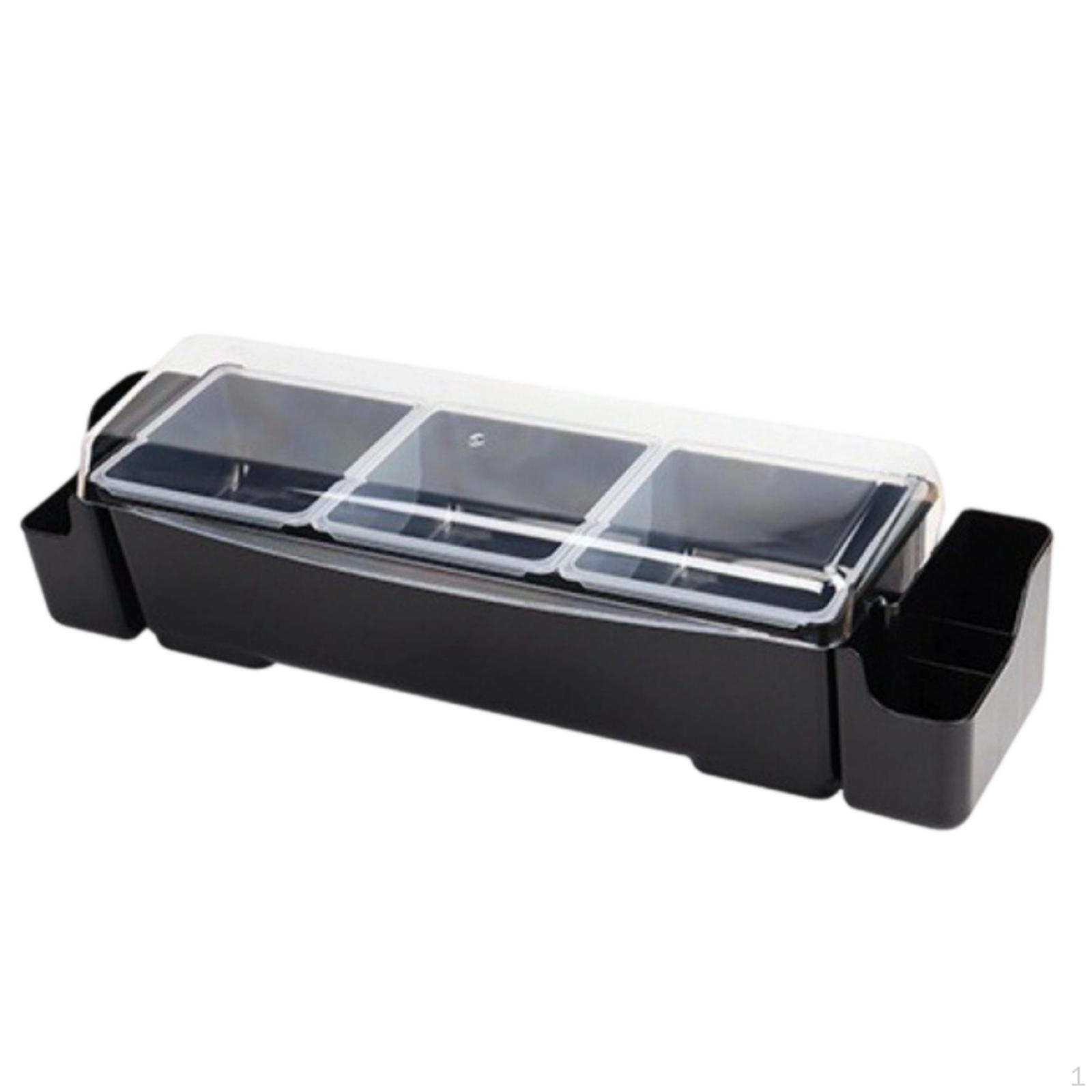 Bar Organizer with Transparent Lid Easy to Clean Condiment Removable Cups Portable 3-grid