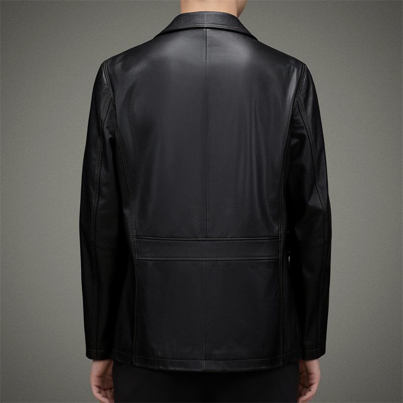 New Genuine Leather Jacket Men's Top Layer Cowhide Jacket Lapel Business Casual Men's Wear