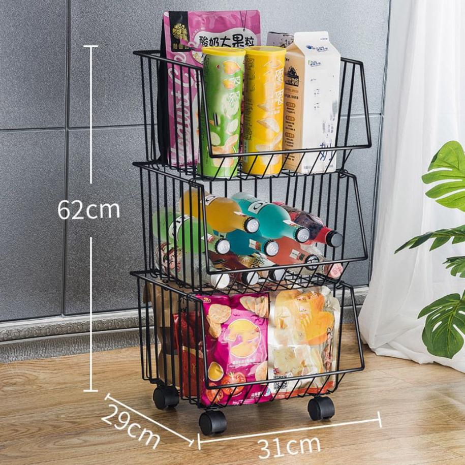 Kitchen Shelf Multi Floor Fruit Storage Basket Storage Rack Vegetable Basket with Wheels