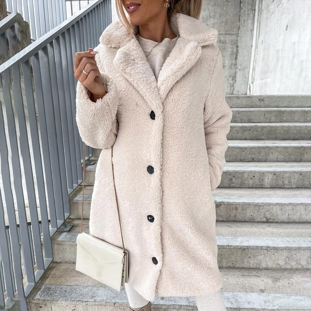 Women's Long-sleeved Warm Plush Jacket With A Lapel