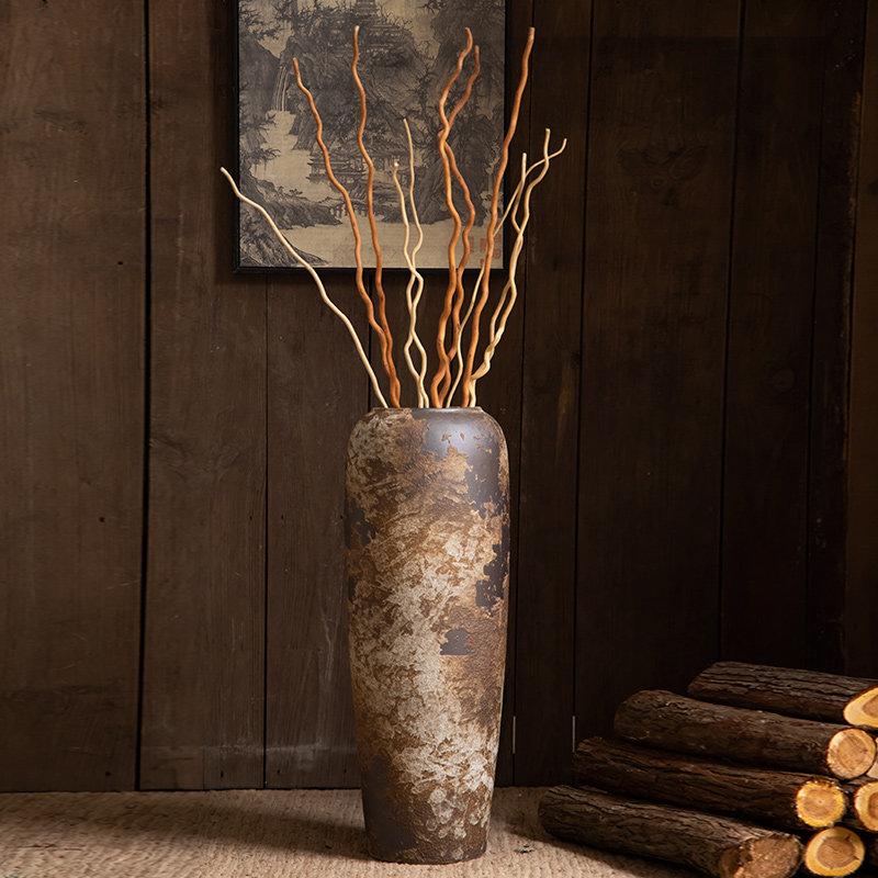 Wabi-Sabi Retro Keramik Bodenvase - Zen Gealterter Terrakotta Topf für Trockenblumen, Rustikales Haus Wohnzimmer Dekor