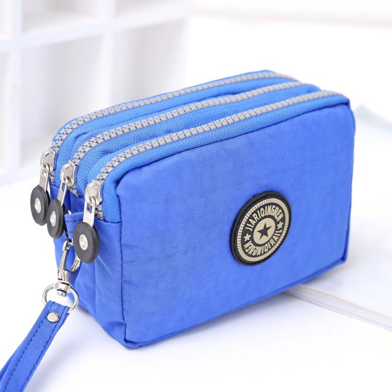 New Washed Denim Women's Three Zipper Coin Purse,Makeup Bag,Phone Bag,Hand-Held Portable Bag