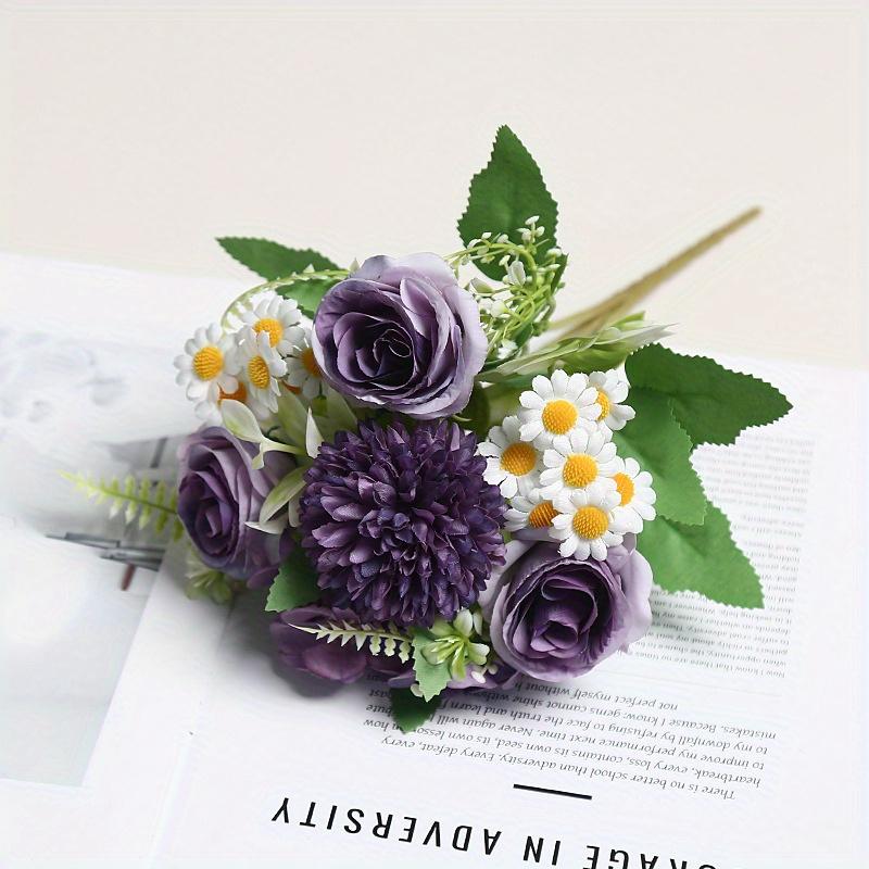 1pc Multicolor Plastic Simulation Daisy Rose Bouquet, Suitable for Wedding Party Decoration