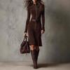  Autumn European and American Cross-border Fashion New Elegant Temperament Zipper Lapel Dress 894