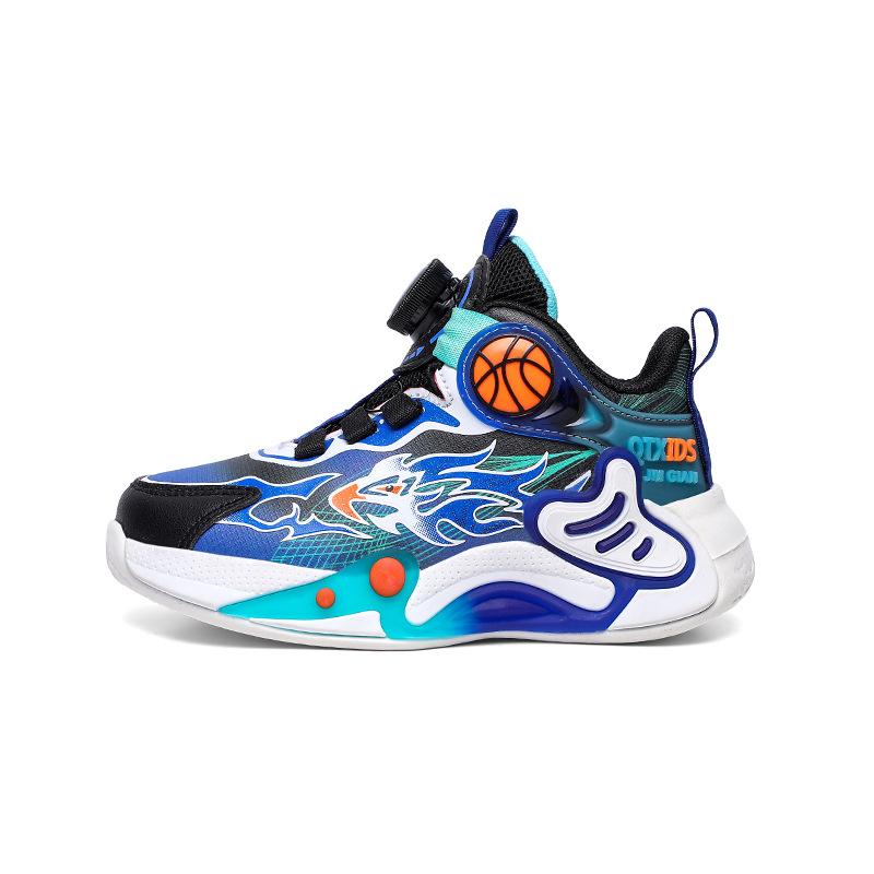 Children's basketball shoes 2025 autumn and winter velvet boys' sports shoes non-slip middle and older boys' running shoes rotating buckle