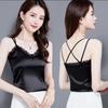 Spring and Summer Black Lace Imitation Silk Sling Women's Thin Suits Wear Outer Vests and Inner Vests Sleeveless Bottoming Shirt Top