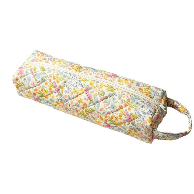 Quilted Hair Dryer Storage Bag With Cute Floral Print Portable Handle Large Capacity Carrying Case For Travel Bathroom Organizer