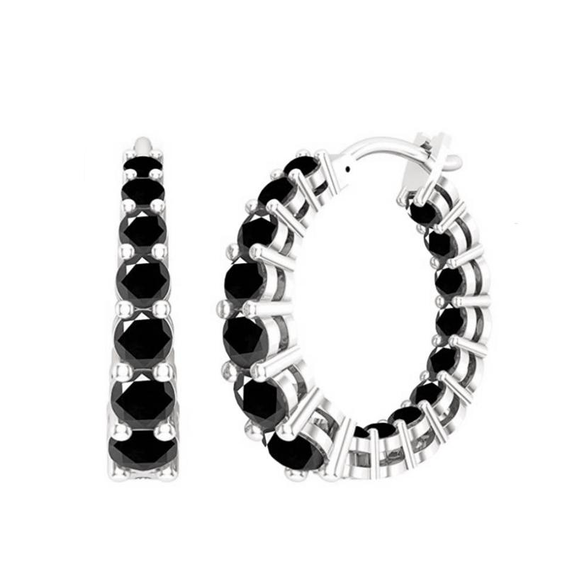 Black Awn New Classic Silver Color Round Trendy Spinel Engagement Hoop Earrings for Women Jewelry I181