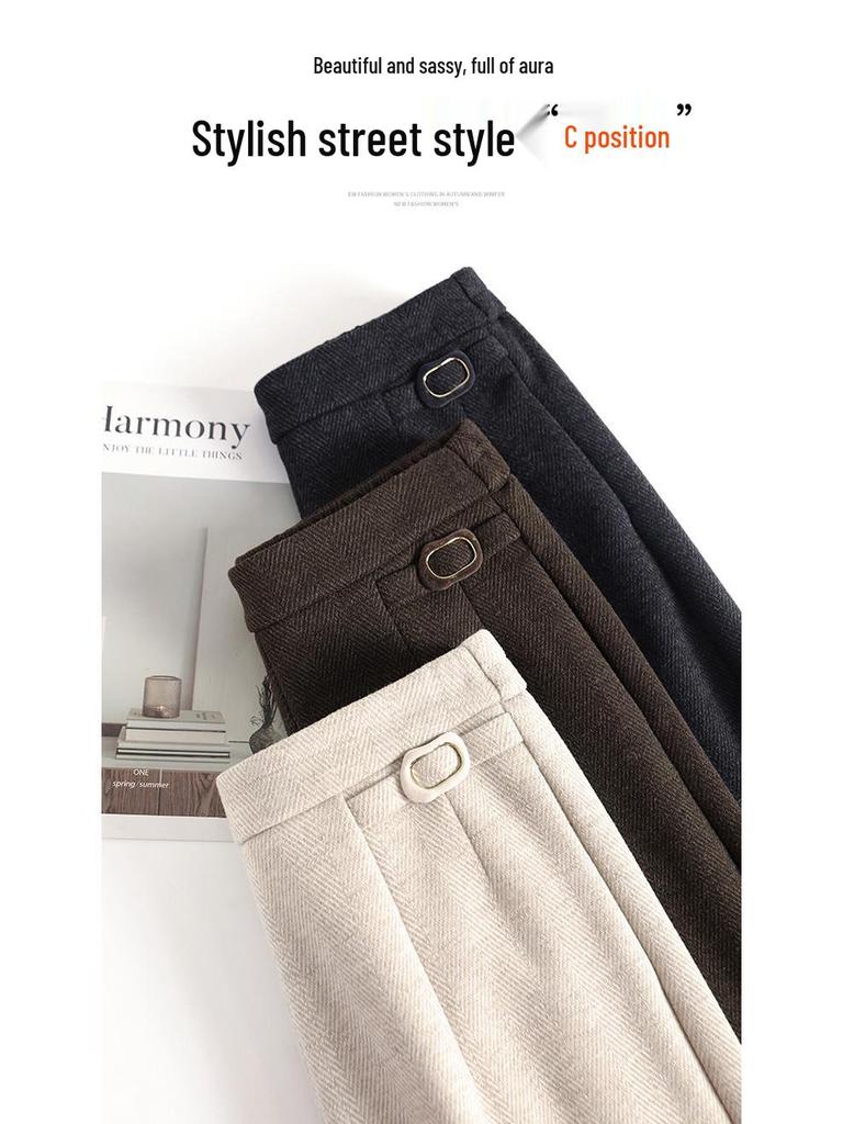 Women's Woolen High-Waisted Wide-Leg Pants: Winter 2025 Loose, Thick, Straight-Leg Casual Wear