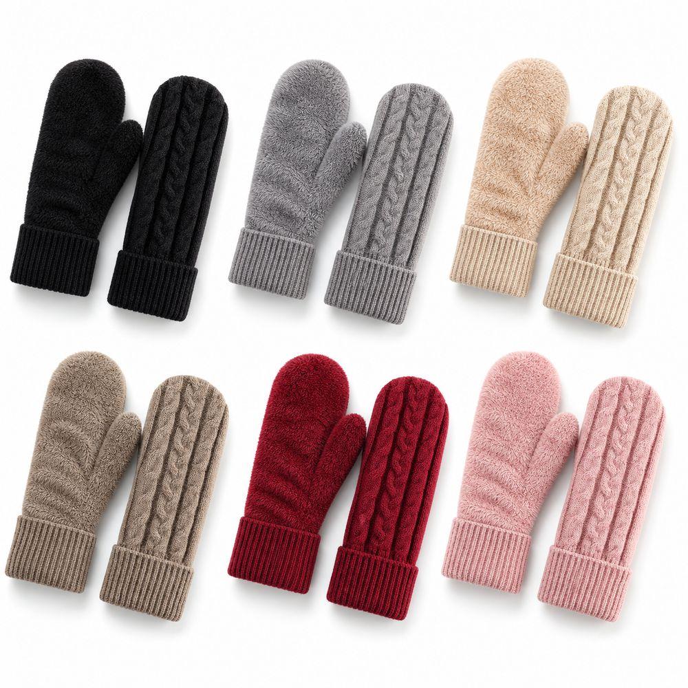Plush Lined Winter Mittens Double Layer Thermal Mittens New Padded Fingerless Gloves  For Women