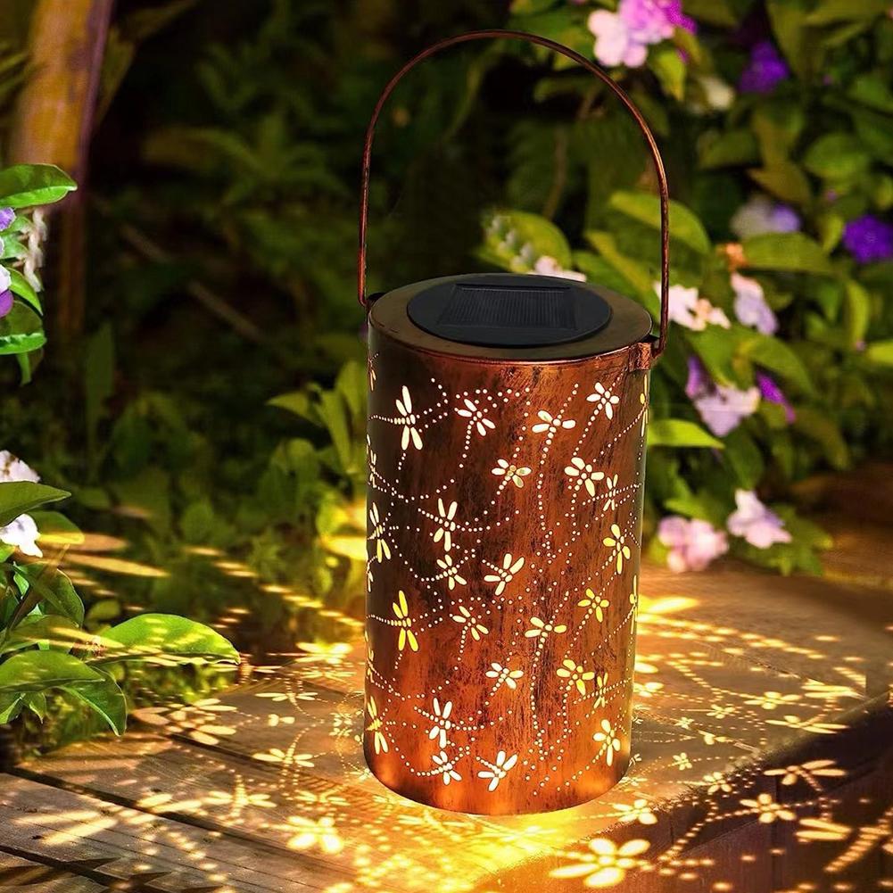 Solar Hanging Light Dragonfly Hollow Light IP65 Waterproof Solar Lantern Auto On/Off Decorative Solar Lights for Backyard Porch