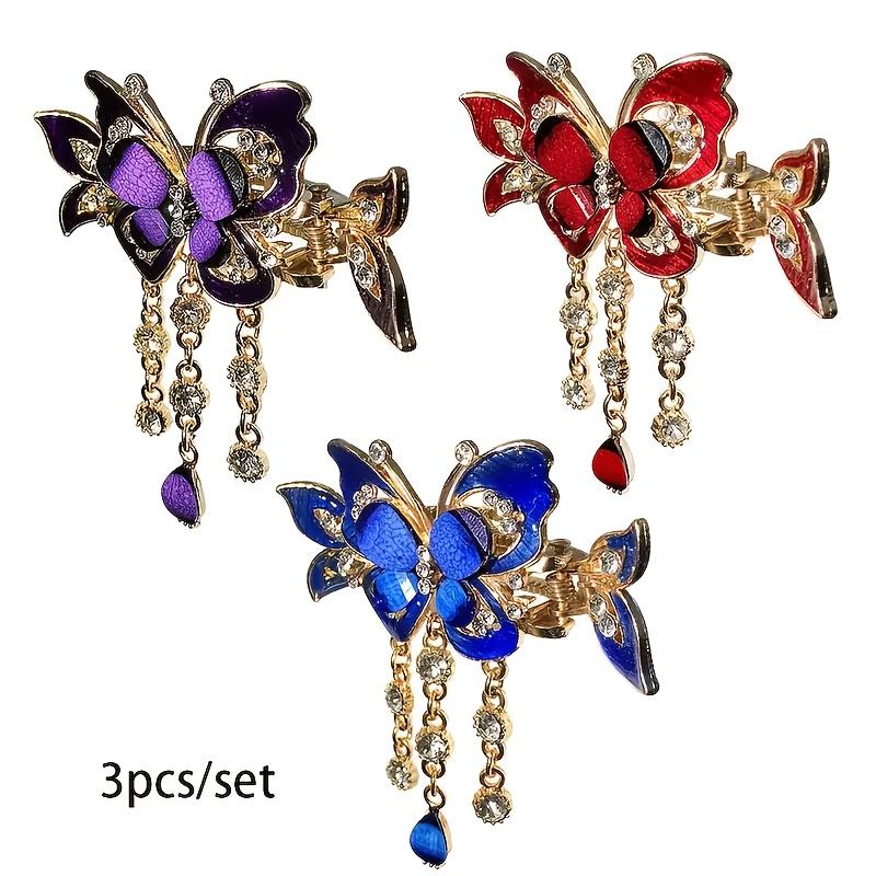 

3 шт. Блестящие заколки для волос, Бабочка, челка и украшения, Винтажный бохо ободок на хвост 3pcs