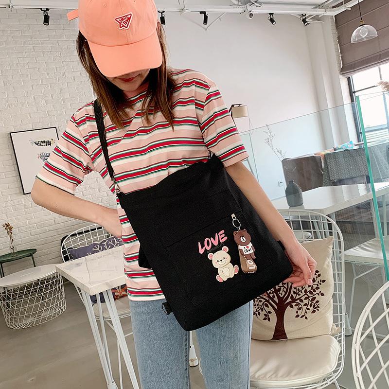 Student Backpack Korean Girl Handbag Canvas Multilayer Single Shoulder Bag Large Capacity Cartoon Tote Wholesale
