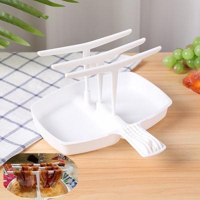 Assadeira de plástico para micro-ondas, forno de bacon, resistente ao calor, grelha para churrasco, suporte para bacon, fácil de limpar, cabide para bacon, utensílios de cozinha para café da manhã