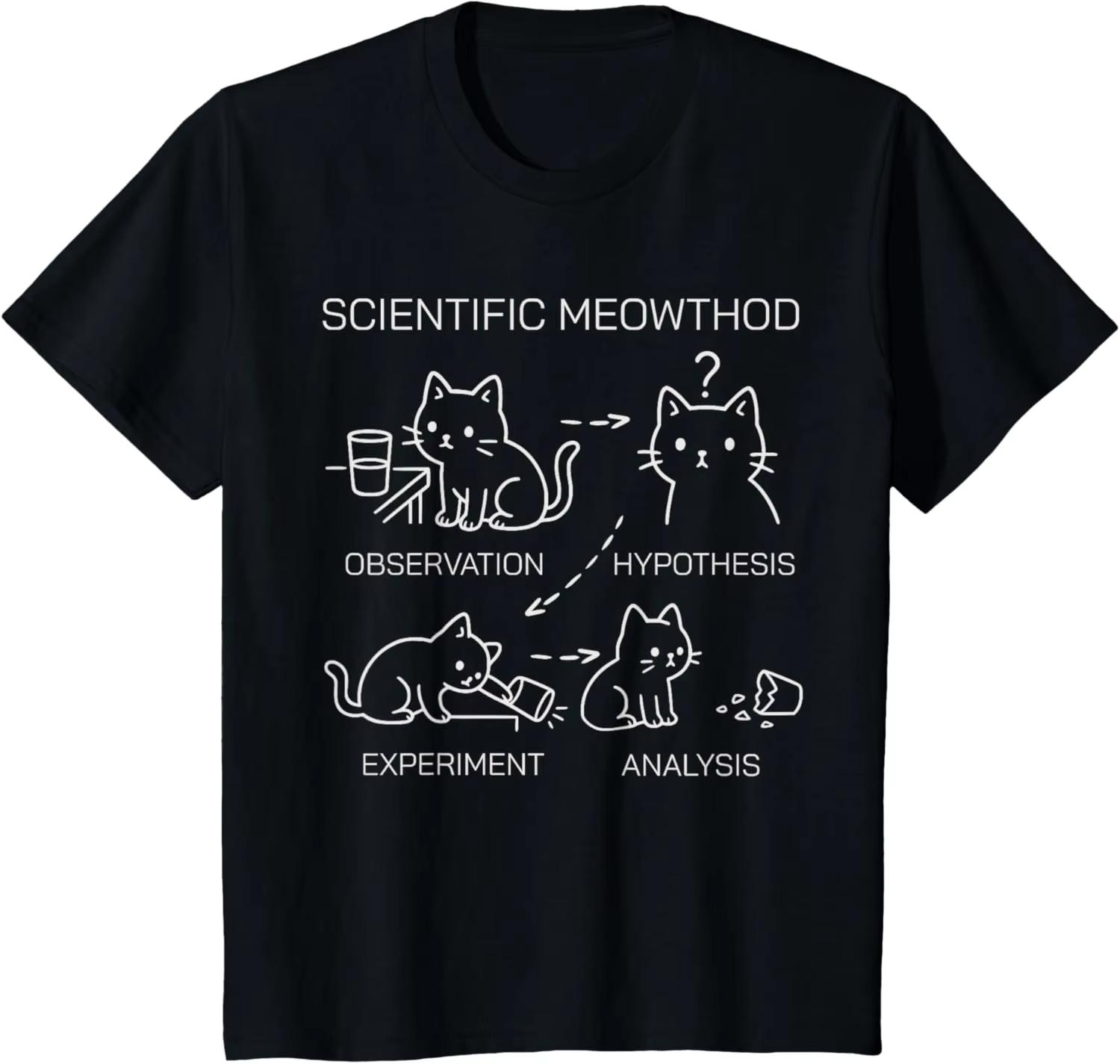 Scientific Meowthod Funny Science Cat Teacher Student Cool T-Shirt Boy Girl Kid Casual Graphic T Shirts Cotton Tee Tops S чёрный