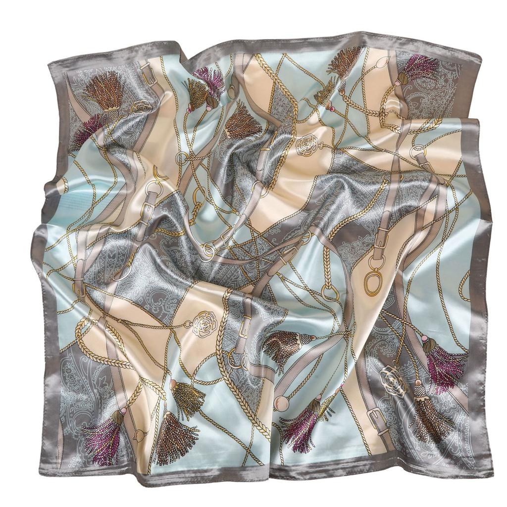 New Spring Silk Scarf Shawl Fashion Accessorries Muslim Women Head Scarf Elegant Leaves Pattern Square Scarves 90x90cm