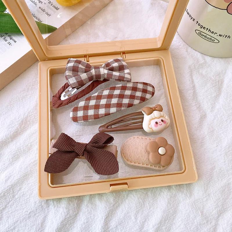 5 ks/sada Krásná dětská dívčí pokrývka hlavy Kawaii Kreslené zvířátko Sponka do vlasů pro miminko Série barvy mléčné kávy Dětská sponka do vlasů Krásný dárek