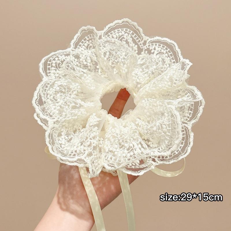 Oversized Lace Large Intestine Hair Ring Women's New High-end Sense Super Fairy Headline Elegant Low-tail Hair Rope Headwear