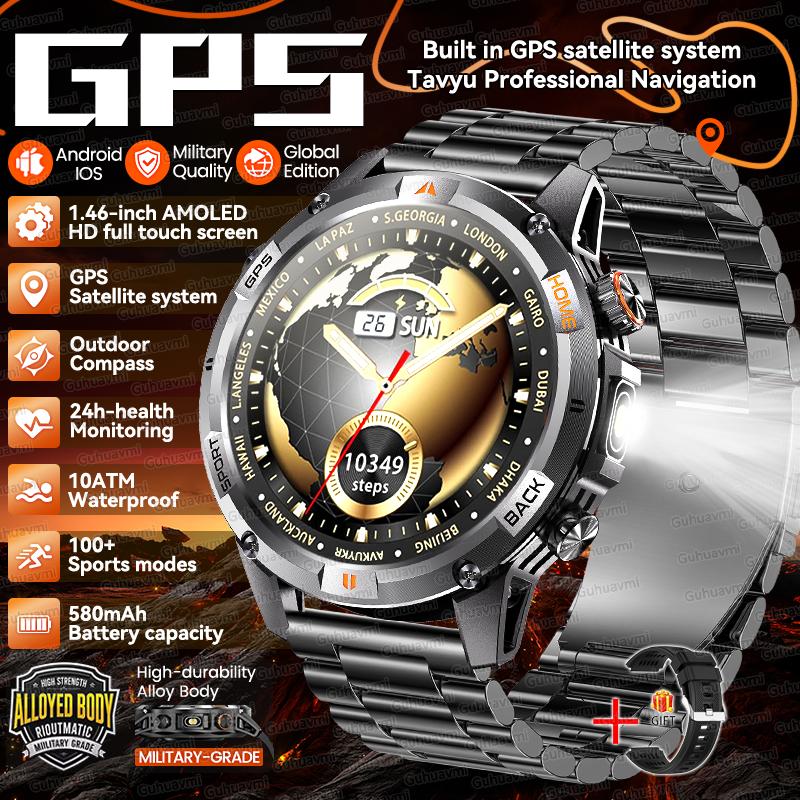 2026 New Adult Outdoor GPS Sport Smart Watch Altimeter Barometer 10ATM Waterproof 580mAh Battery Bluetooth Call Men AMOLED Smartwatch