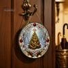 Retro Christmas Tree Hanging Pendant Stained Glass Style Acrylic Window Hanging, Snow Scene Indoor Xmas Party Decorations Suncatcher, Door Home Decor