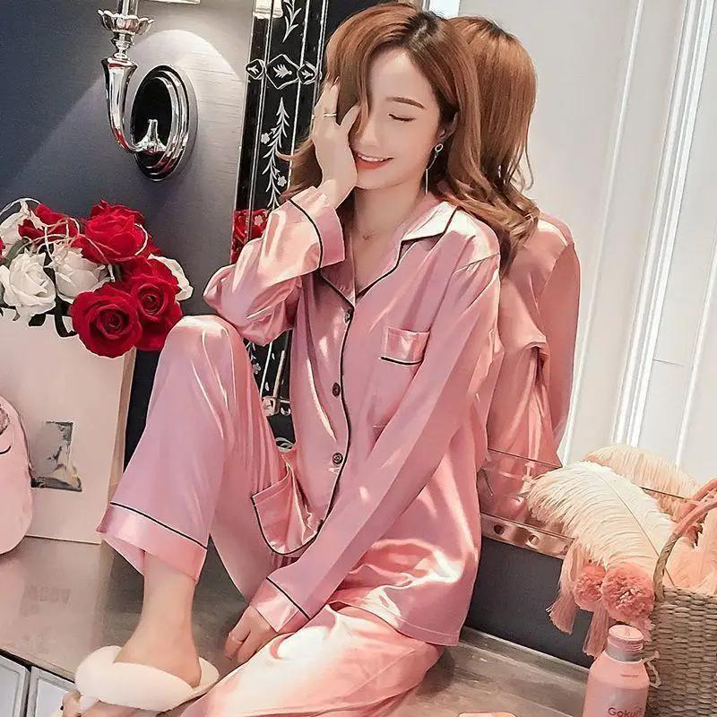 Conjunto de 2 peças Pijama Maternidade Primavera Verão Francês Mulheres Temperamento Seda Gelo Seção Fina Roupa de Casa Moda Sólida Roupa de Descanso
