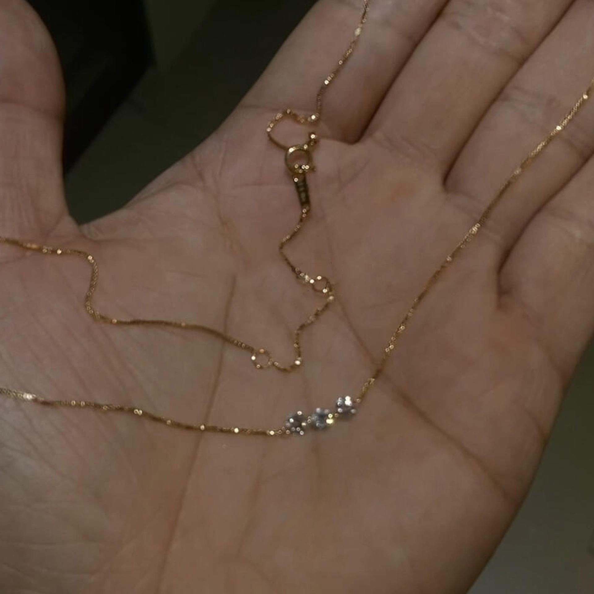 18K Gold-Plated Sterling Silver Diamond Snake Chain Necklace - Elegant, Luxurious, Simple Style. 18K Gold