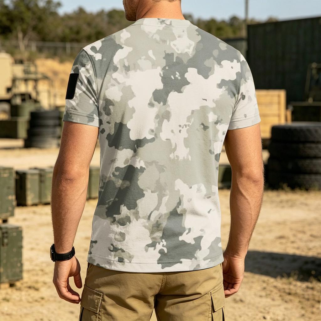 Men's Tactical Outdoor Quick Dry T Shirt Loose Fit Breathable Crew Neck Camouflage Print with Hook and Loop Patch Area for Sleeve
