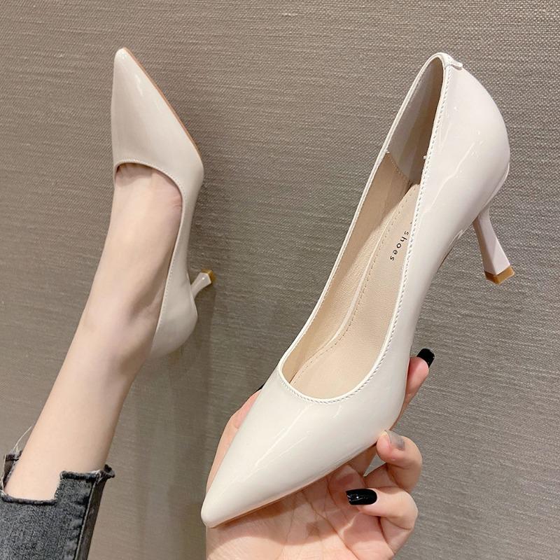 7-5 Simple solid color pointed thin heel high heels spring new high heel single shoes women