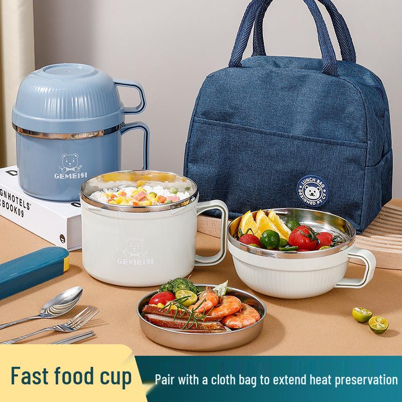 Zestaw lunchowy ze stali nierdzewnej: Izolowana miska na zupki instant z pokrywką, duża pojemność, zawiera pałeczki. Idealny dla studentów i dorosłych.