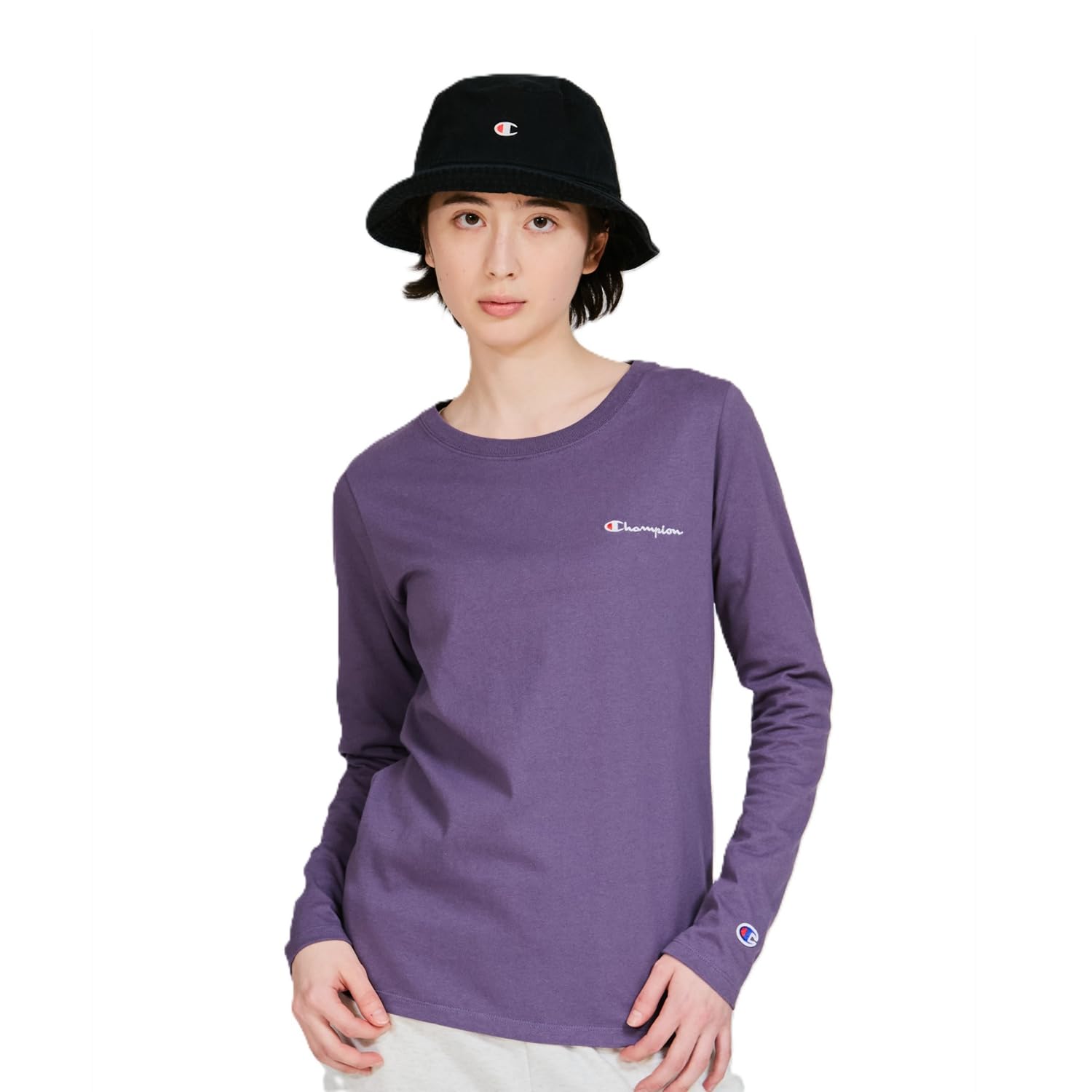 

Champion Basic Long Sleeve Dull Crew Embroidered Script Logo Women s T-Shirt, CW-X407, Purple, 100% Cotton, Neck,