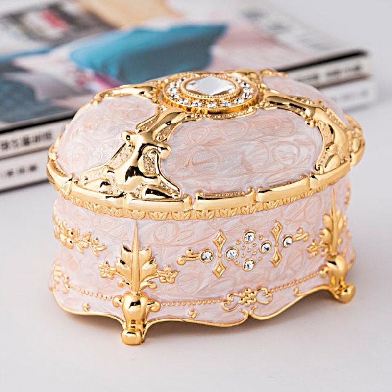 Elegant Oval Jewelry Box With Rhinestone Decor Zinc Alloy Gift Case Women Birthday Wedding Travel Souvenir Storage