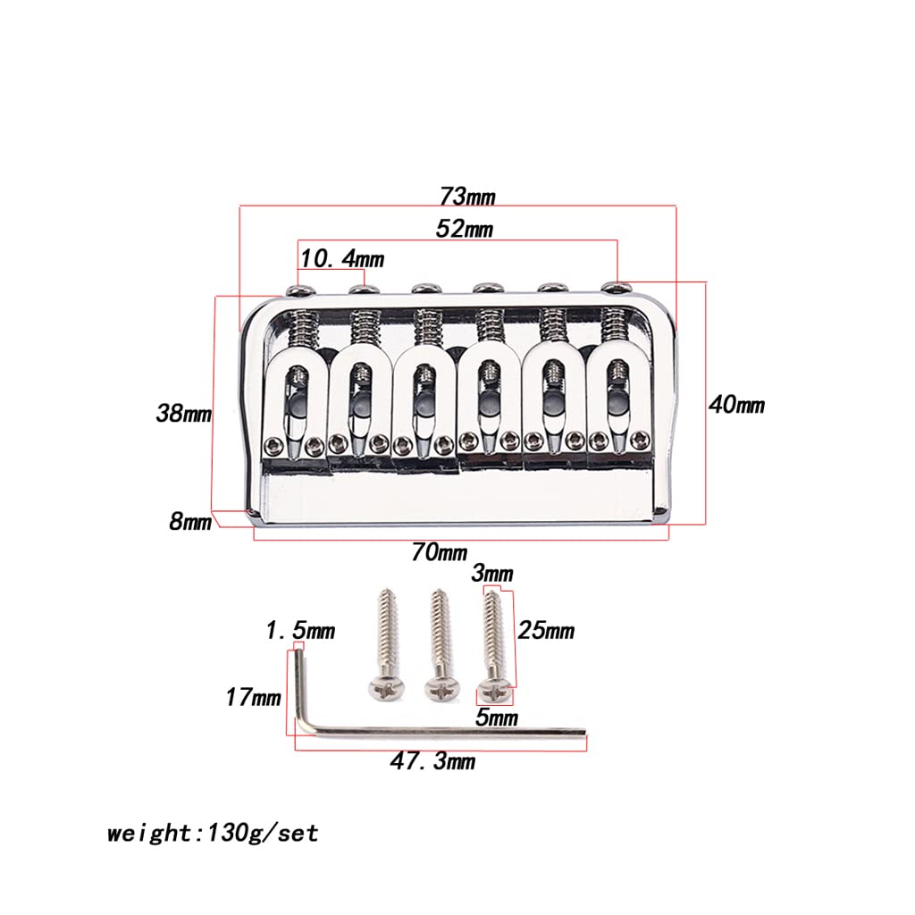 Ogdni Fixed Electric Guitar Hardtail Saddle Chrome Plated Fixed Bridge for Guitars 6-String Bridge, Bridge, String-Through-Body Stratocaster/Telestyle