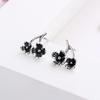 New Chinese Silver Stud Earrings Female Personality Literary And Retro Black Three-Dimensional Flower Sweet And Cool Student Ear Jewelry