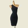 French Style Design One Shoulder Silm Bodycon Dress Black Sexy Knitting Small Dress Export Short Skirt