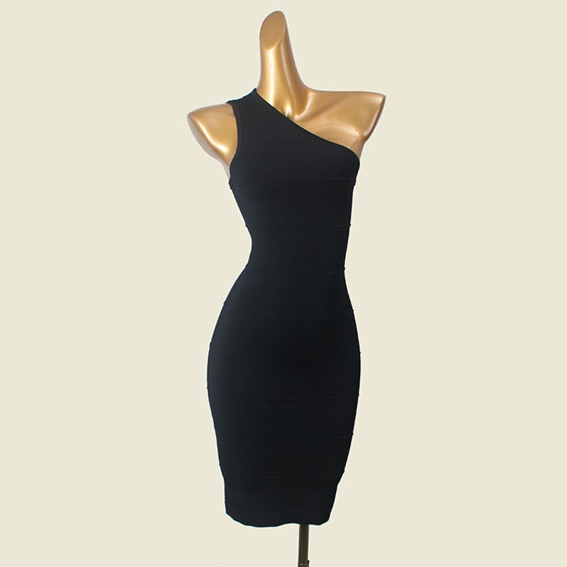 French Style Design One Shoulder Silm Bodycon Dress Black Sexy Knitting Small Dress Export Short Skirt