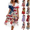 Women's Fashionable Casual V-neck Short-sleeved Independence Day Printed Dress