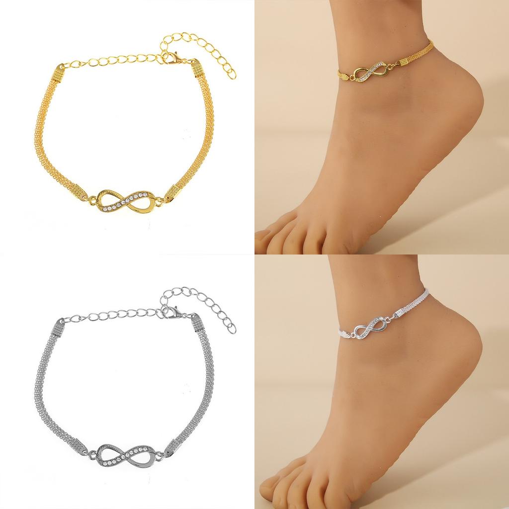 Rhinestone Foot Ornaments, Adjustable Anklet, Crystal Double Heart-shaped Anklet