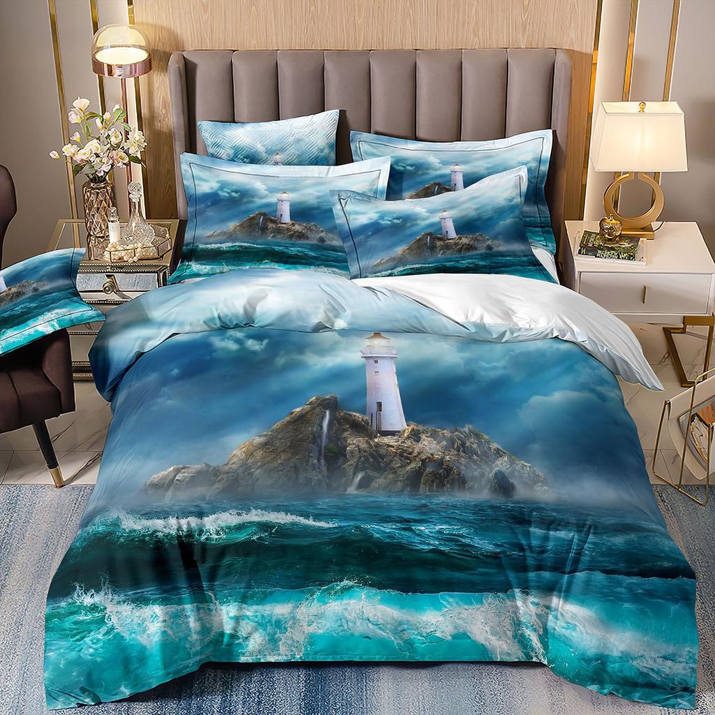 Three-Piece Beautiful Landscape 3D Bedding Stream Waterfall Printing Quilt Cover Home Textile Batch