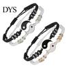 Vintage Bracelets 2Pcs Couple 2 Matching Yin Yang Hand Knitted Unisex Men Women Shiny Rhinestones Adjustable for Valentines Day Tai Chi
