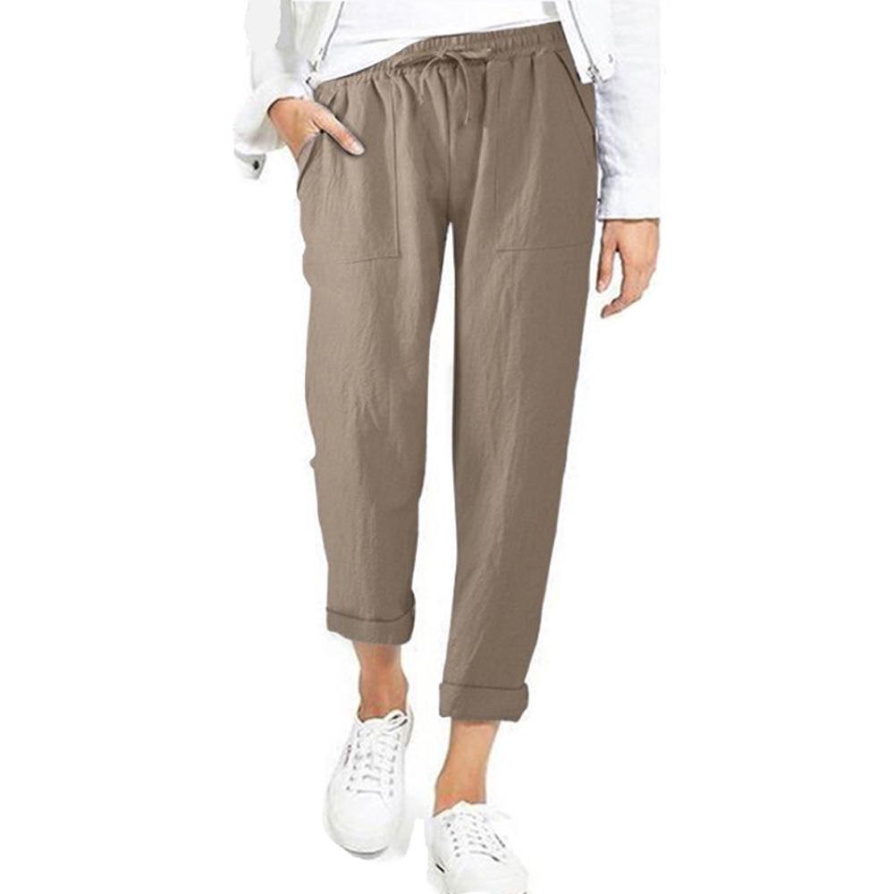 Women's 2024 Drawstring High Waist Pocket Loose Cotton Linen Casual Pants - In Stock