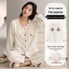 Women's Long-Sleeve Round Neck Pajama Set with Bra Pads, Wearable Outside, Cloud Cotton Loungewear