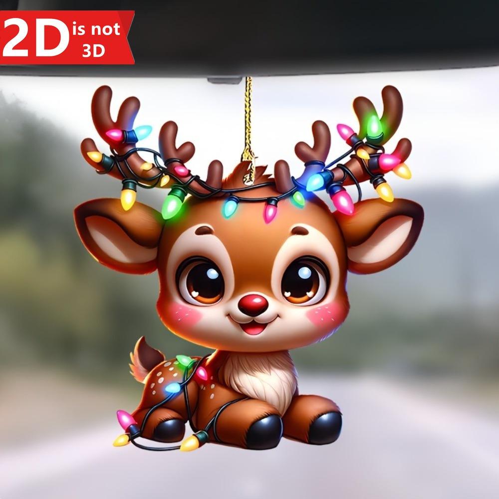 

2D hanging reindeer for Christmas trees, car mirrors, and keychains. A creative holiday accessory. чистый