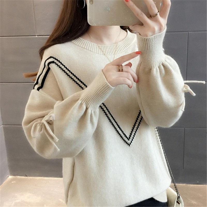 Women's Autumn Korean Style Versatile Crew Neck Loose Sweater Knitwear Short Pullover Base Layer Top